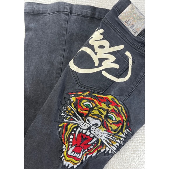 Ed Hardy Other - Ed Hardy Tiger Embroidered Flared Jeans Black Denim Y2K WEHD8400-1 Mens 30